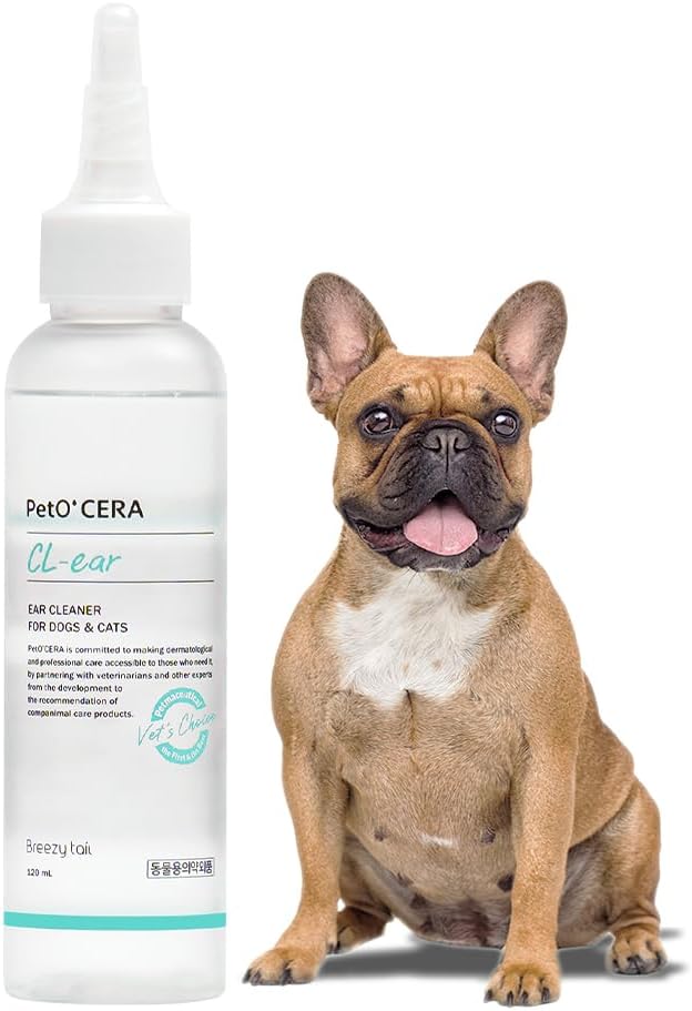 PetO’Cera CL’Ear Ear Cleaner for Dogs & Cats with 52% Hinoki Cypress Water, Cica & Heartleaf Extract, Soothes Itching, Removes Debris, Odor, Alcohol-Free, Fragrance-Free, Hypoallergenic, 4 fl oz