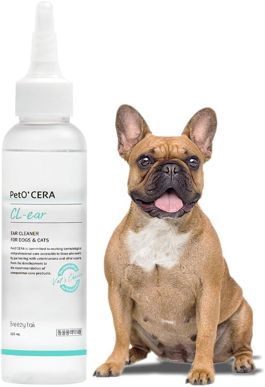 PetO’Cera CL’Ear Ear Cleaner for Dogs & Cats with 52% Hinoki Cypress Water, Cica & Heartleaf Extract, Soothes Itching, Removes Debris, Odor, Alcohol-Free, Fragrance-Free, Hypoallergenic, 4 fl oz