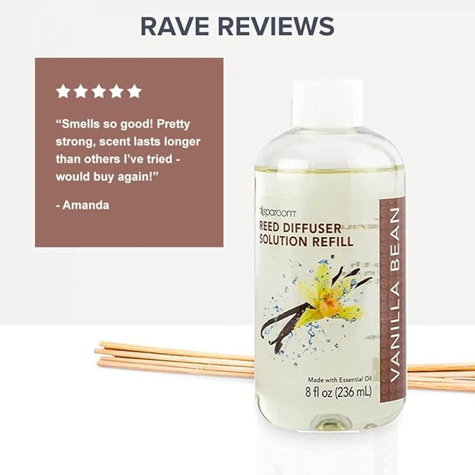 SpaRoom Reed Diffuser Oil Refill – Vanilla Bean Scent, 8oz Cozy Blend for Warmth and Comfort, Smooth and Sweet Aroma for Bedrooms, Lounges, or Relaxing Spaces, Long Lasting Ambient Scent