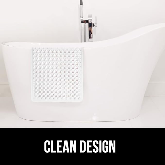 GORILLA GRIP Patented Bath Tub Shower Mat, Machine Washable Bathtub Floor Liner Mats, Suction Cups and Drain Holes to Keep Tubs Clean, Soft on Feet, Bathroom Essentials, 35x16 Inch, Clear