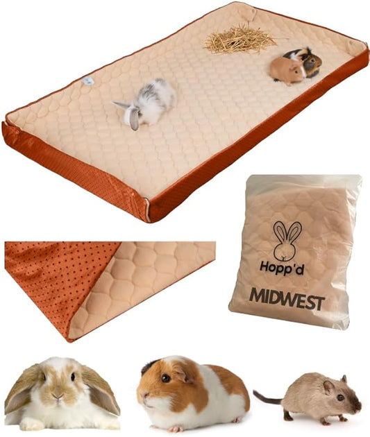 Hopp'd™ HutchLiner 2.0 Premium Guinea Pig Cage Liner Washable Fleece Bedding for Rabbits & Guinea Pigs | Waterproof, Odor Control, Cooling Mat, Anti-Slip Bunny Mat & Pee Pad | Midwest Cages (47x24)