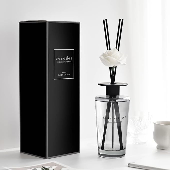 COCODOR White Flower Reed Diffuser / Black Cherry / 1 Pack / Home & Office Decor Aromatherapy Diffuser Oil Gift Set / Large Size, Large Capacity, Big Size Diffuser, Black Edition/16.9Ounce(500 ml)