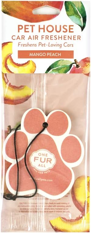 One Fur All Pet House & Car Air Freshener - Mango Peach, Pack of 4 - Non-Toxic, Pet-Friendly, Hanging Odor Eliminator