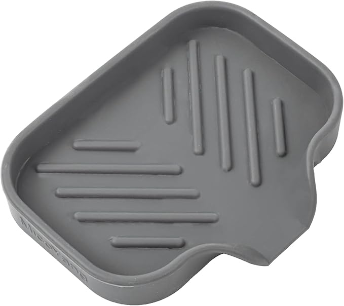 Silicone Bathroom Soap Dishes with Drain Spout-Bathroom and Kitchen Sink Organizer,Sponge Holder,Dish Soap Tray,Perfect for Dispenser,Scrubber,Bottle,Cup on Sink or Counter-Grey 4.9"×3.2"