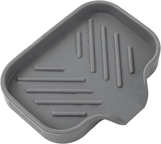 Silicone Bathroom Soap Dishes with Drain Spout-Bathroom and Kitchen Sink Organizer,Sponge Holder,Dish Soap Tray,Perfect for Dispenser,Scrubber,Bottle,Cup on Sink or Counter-Grey 4.9"×3.2"