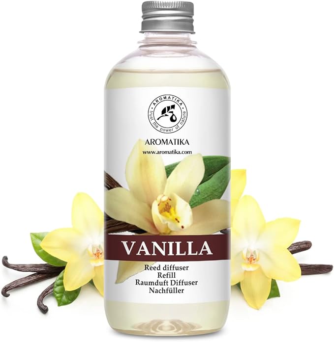 Vanilla Diffuser Refill w/Natural Essential Vanilla Oil 17 Fl Oz - Intensive - Fresh & Long Lasting Fragrance - Reed Diffuser Oil - Best for Aromatherapy - SPA - Home - Office - Fitness Club