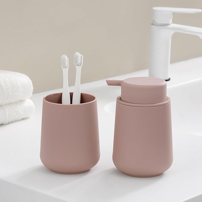 Matte Pink Foaming Hand Soap Dispenser Plastic 11 oz - Modern Minimalist Style for Bathroom & Kitchen Countertop Refillable