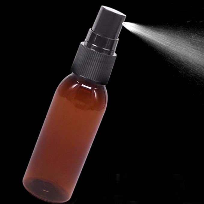1 oz 24 Pack Amber Plastic Spray Bottles for Essential Oil, Perfume, Aromatherapy, Alcohol, Travel Bottles With Fine Mist Sprayer, Funnel, Chalk Labels, Pen