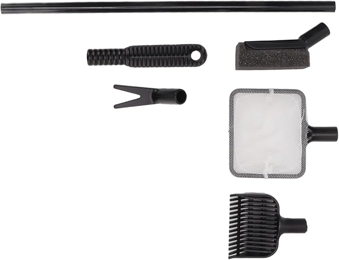 Fish Tank Cleaning Brush 4 in 1 Long Handle Aquarium Cleaning Kit Easy to Use Convenient for Mini Glass Tank with Extension Rod Gravel Rake Water Grass Clip Fishing Net