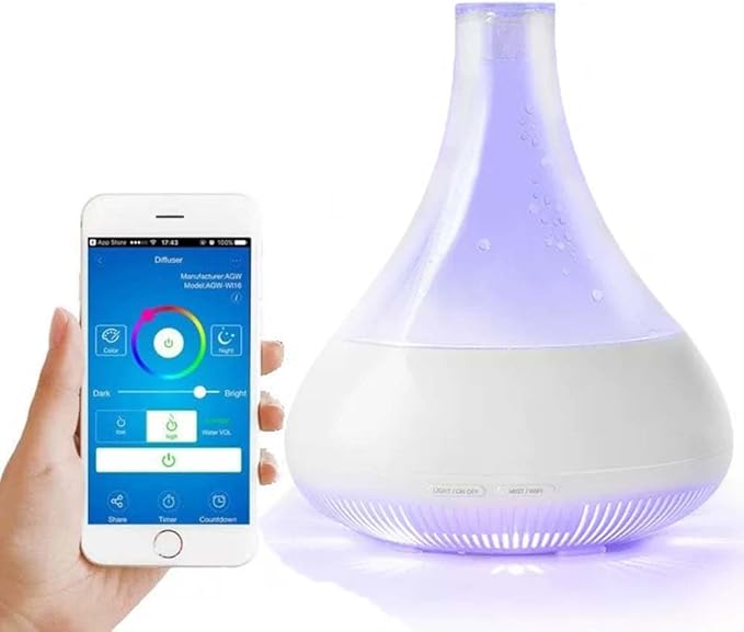 Smart Aromatherapy Diffuser & Humidifier with Phone App Control - 350ML Ultrasonic Essential Oil Diffuser, Whisper-Quiet, Air Freshener, Multi-Color LED