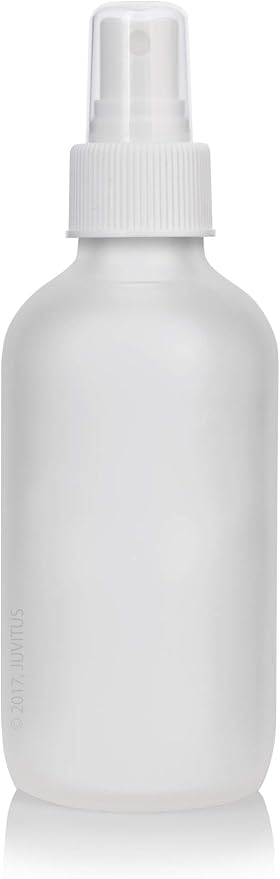 JUVITUS 4 oz Frosted Clear Glass Boston Round Bottle with White Fine Mist Sprayer (6 Pack) + Funnel