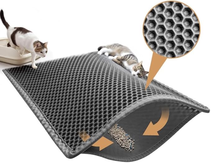 Pieviev Cat Litter Mat Double Layer Waterproof Urine Proof Trapping Mat 1 Pack (Gray, 47x36 Inch (Pack of 1))