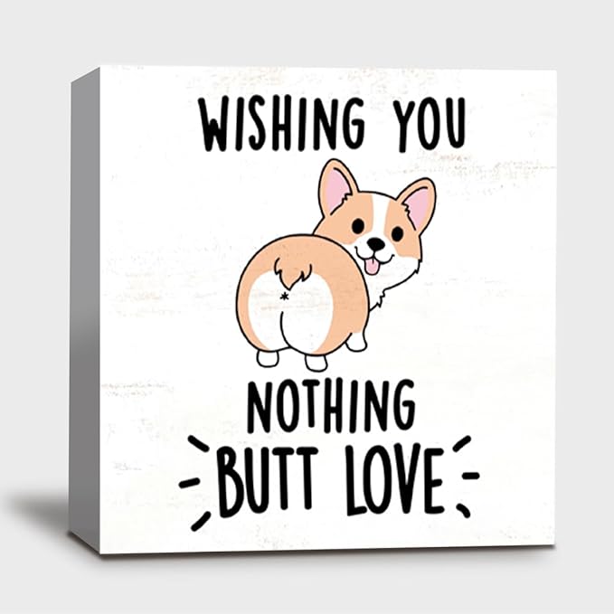 Corgi Gifts For Women, Christmas Corgi Dog Decorations, Funny Wishing For Nothing But Love Wood Box Sign Block for Shelf Tabletop Decor, Kitchen Office Farmhouse Bathroom Decor, 5 x 5 Inch