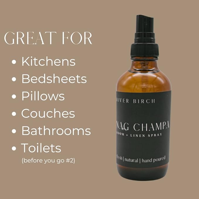 River Birch Nag Champa Scented Linen and Room Spray | Home Fragrance | 4 oz Glass Amber Bottle | Luxury Signature Scent Incense | Handmade in Texas