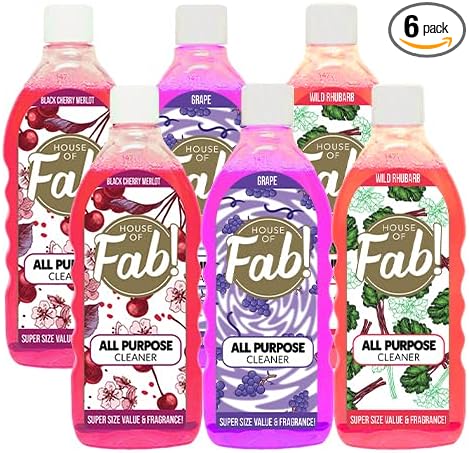 HOUSE OF FAB! Powerful All Purpose Cleaner, Dirt & Grime Removing Multi Purpose Cleaner, Used for Floors, Walls, and Any Hard Surface, Used on Large Areas, 33.8 FL Oz, 6 Pack, Fruity