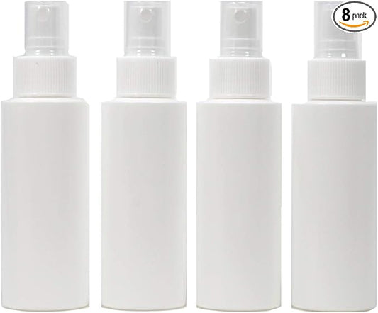 Plastic Spray Bottle Fine Mist 3.38 Oz – Refillable, Reusable, Portable Sprayer, Travel Size, Leak Proof for Household Use, Essential Oil, Cleaning Solution and Perfume (8 Pack, 100 ml)