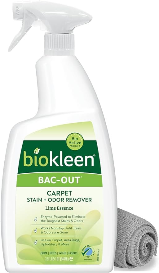 Biokleen Bac-Out Stain Remover for Clothes & Carpet - 32 Ounce - Natural, Enzymatic, Destroys Stains & Odors Safely, for Pet Stains, Laundry, Diapers, Wine, Carpets, Eco-Friendly, Plant-Based