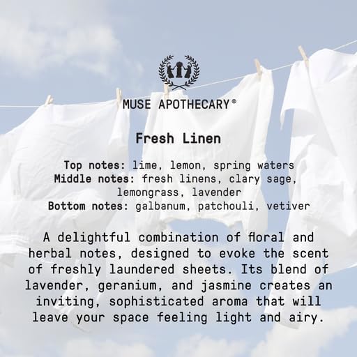 Muse Apothecary Home Ritual Active Odor Eliminator Spray - Furniture Deodorizer Spray & Bathroom Odor Eliminator for Home - Essential Oil Air Freshener - 4oz, Fresh Linen