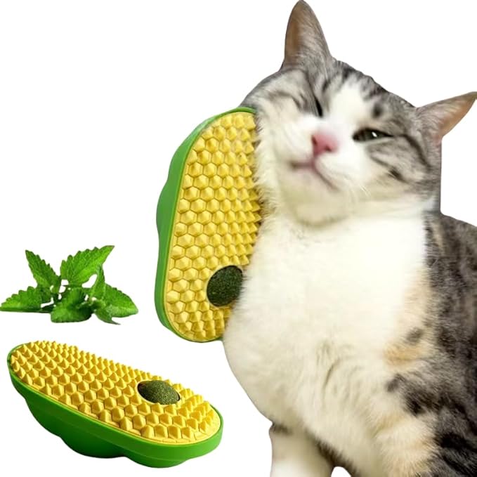 Self Grooming Tool with Catnip, Wall Corner Scratcher, Massage Brush for Long & Short Fur Cats and Puppies