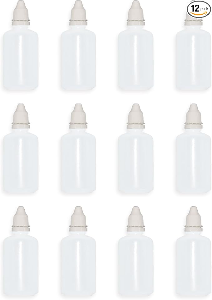 12 Pcs Dropper Bottles, 50ml/1.7 oz Empty Squeezable Small Mouth Dropper Bottle, Liquid Dropper Bottle with White Cap