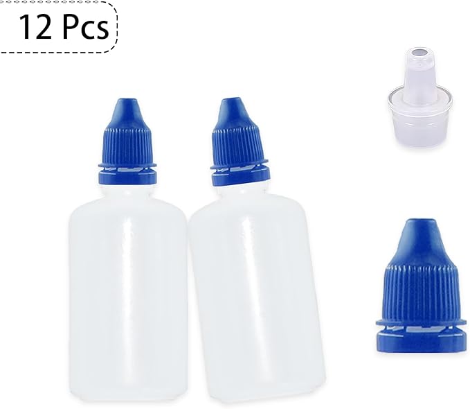 12 Pcs Dropper Bottles, 50ml/1.7 oz Empty Squeezable Small Mouth Dropper Bottle, Liquid Dropper Bottle with Blue Cap
