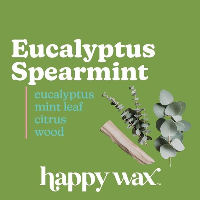 Happy Wax Eucalyptus Spearmint All Natural Soy Wax 3 Wick Premium Scented Candle, Infused with Essential Oils for Relaxing, Stress Relief, and Aromatherapy