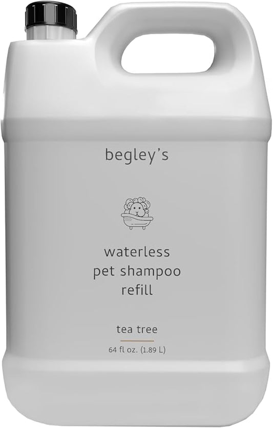 Begley’s No Rinse Waterless Pet Shampoo, Bathless Cleaning, Deodorizing, and Odor Removal for a Shiny, Fresh Smelling Coat - Effective for Dogs, Puppies, and Cats - Refill, Fresh Tea Tree