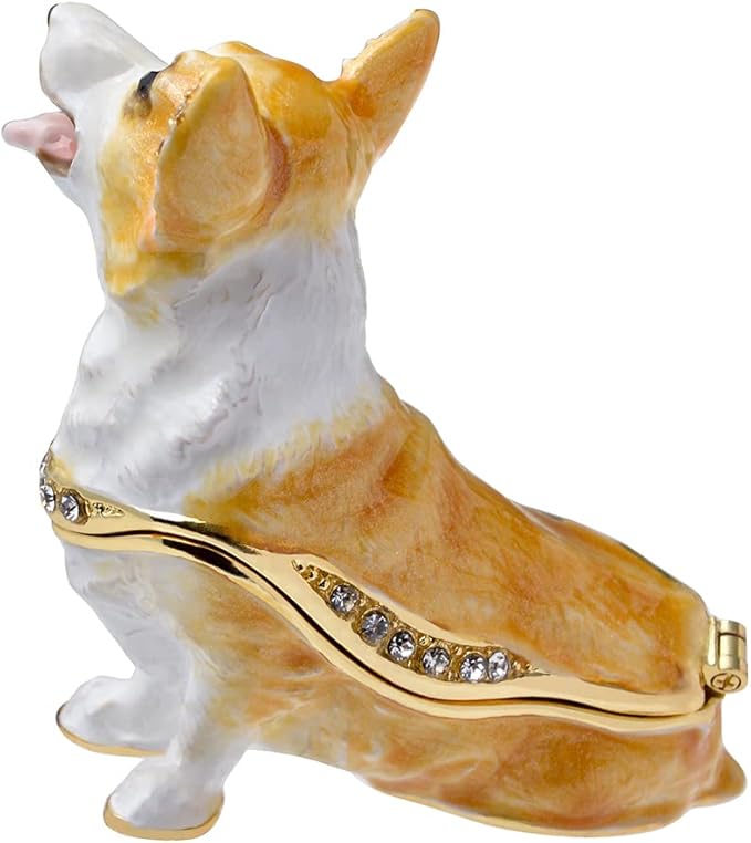 Corgi Trinket Box with Golden Crystal Enamel Design, Elegant Home Decor & Unique Gift for Dog Lovers, Pet Owners, or Special Occasion