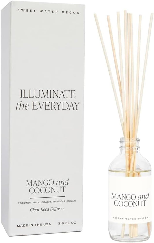 Sweet Water Decor Mango and Coconut Reed Diffuser Set - Pineapple, Mango, Orange, Coconut Milk Scented Diffuser for Home - Summer Home Decor and Air Freshener