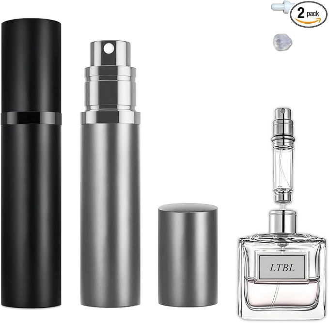 2PCS Perfume Travel Refillable Bottle, Bottom-Filling Fragrances Perfume Atomizer, Empty Mini Cologne Dispenser, Portable Sprayer Pocket Size for On the Go 5ml (Black & Gray)