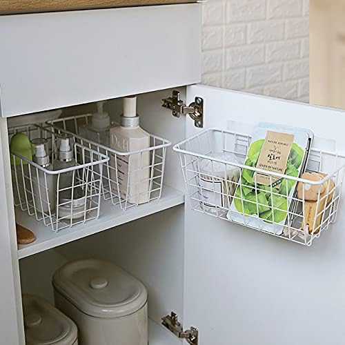 2 Set LeleCAT Hanging Wall Basket Organizer Over the Cabinet Door Adhesive Wire Baskets for Organizing Kitchen Food Pantry Bathroom Shelf Storage No Drilling Wall Mounted,White