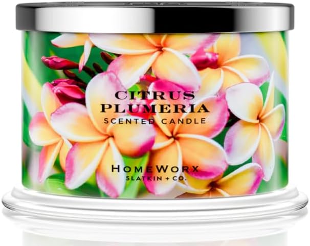 HomeWorx by SLATKIN + CO. Candle- Citrus Plumeria, 18 oz. Premium Scented Candle - 30-55 Hours Burn Time
