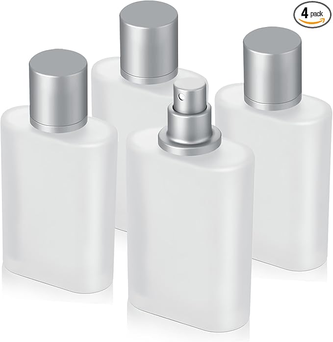 4 Pack 50ml/1.69 Oz Empty Frosted Glass Spray Bottles Perfume Atomizer, Refillable Empty Spray Perfume Bottles Fine Mist Atomizer Dispenser Container for Travel (4 Pcs 50ml Frosted Bottles)
