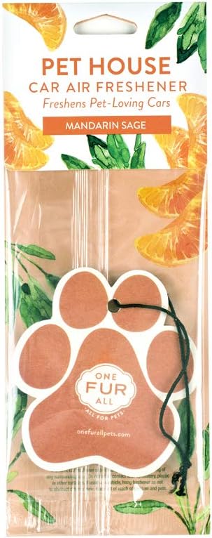One Fur All Pet House Air Freshener - Mandarin Sage Pack of 4 - Non-toxic, Pet-Friendly for Small Spaces & Car - Hanging Odor Eliminating