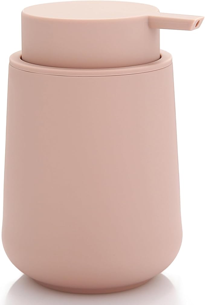 Matte Pink Liquid Hand Soap Dispenser Plastic 11 oz - Modern Minimalist Style for Bathroom & Kitchen Countertop Refillable