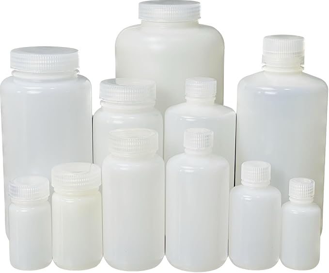 250ML 8OZ Nature Narrow Mouth HDPE Plastic Reagent Bottles with Caps Pack of 12