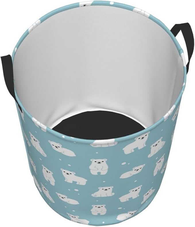 Cute Polar Bears Laundry Hamper Bag With Waterproof Liner - Round Laundry Basket Foldable Clothes Storage Organizer For Bathroom Bedroom Nursery Dorm, M-19.6"X 15.7"