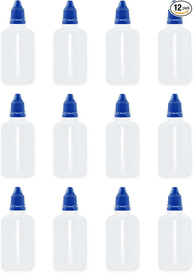 12 Pcs Dropper Bottles, 50ml/1.7 oz Empty Squeezable Small Mouth Dropper Bottle, Liquid Dropper Bottle with Blue Cap
