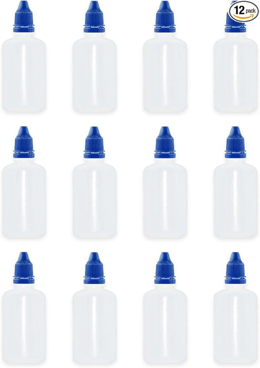 12 Pcs Dropper Bottles, 50ml/1.7 oz Empty Squeezable Small Mouth Dropper Bottle, Liquid Dropper Bottle with Blue Cap