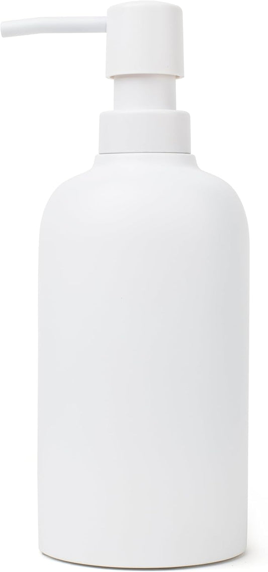 Matte White Soap Dispenser for Bathroom, 15oz Round Rustproof Liquid Hand Dish Soap Dispenser Pump for Kitchen Sink, Countertop, and Bathroom