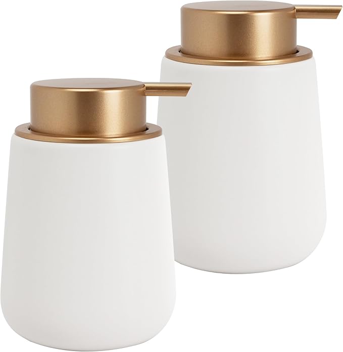 Soap Liquid Dispenser Ceramic with Easy-to-Press Pump Hand Liquid Dispenser for Shampoo Bathroom Kitchen 12 oz 2pcs
