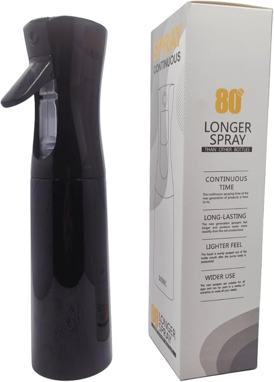 Continuous Fine Mist Spray Bottle for Hair (10.1oz / 300ml) – Ultra Fine Sprayer for Hair-Styling, Barber, Cleaning, Plants, Pets & Salons - ((Black))