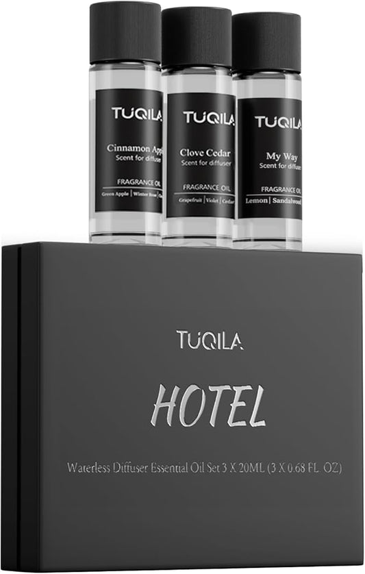 Hotel Luxury Essential Oil Set 3x20mL– Scent Aromatherapy Oils for Diffusers – My Way, Cinnamon pple, Clove Cedar Scents – Waterless Idea for Home, Car, Hotel & Office – Long Lasting Fragrance