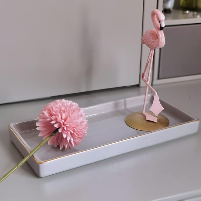 10 x 5 Ceramic Bathroom Tray for Countertop, Decorative Vanity Tray for Dresser Tops, Small Rectangular Trays for Perfume, Candle, Jewelry, Cosmetics (Gray)