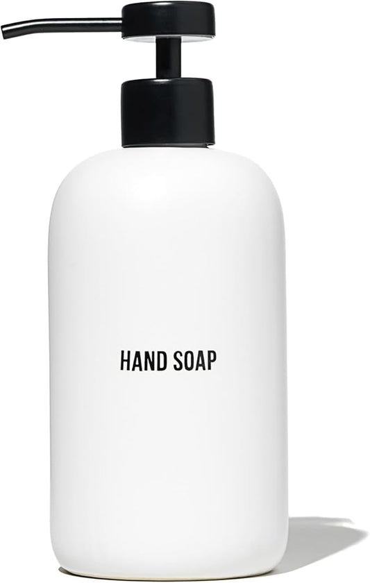 Public Goods Ceramic Hand Soap Dispenser Pump for Bathroom and Kitchen | Liquid Hand Soap Refill Bottle | Made Stoneware and Black Stainless Steel | 16 Oz Dispenser