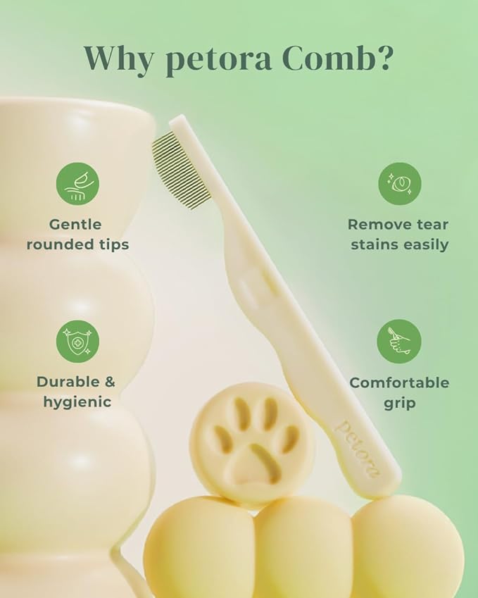 [petora] BRUSH ON ME Gentle Facial & Eye Comb for Dogs & Cats | Smooth & Stress-Free Tear Stain Remover | Fine-Tooth Grooming Tool with Rounded Tips | Comfortable Grip for Daily Pet Grooming