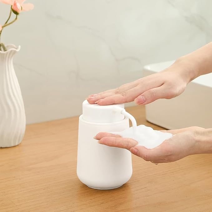 Matte White Foaming Hand Soap Dispenser Plastic 11 oz - Modern Minimalist Style for Bathroom & Kitchen Countertop Refillable