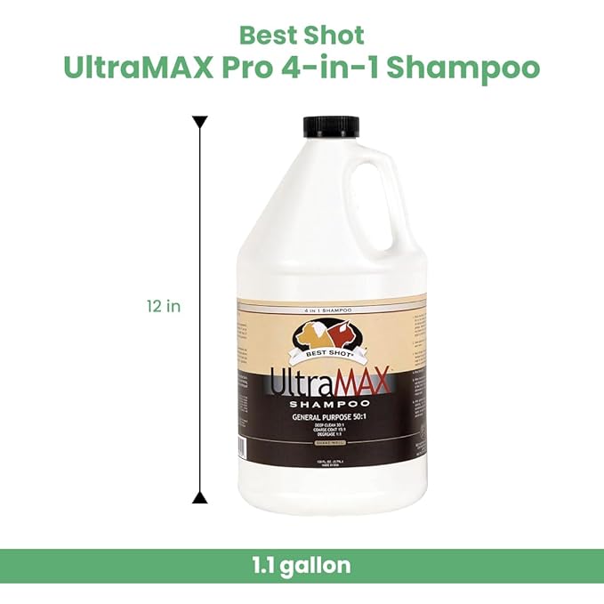 Best Shot UltraMAX Pro 4-in-1 Shampoo, Versatile Pet Shampoo, Ideal Pet Grooming Supplies, Ready to Use, Sweet Pea Essence, 1.1 Gallon