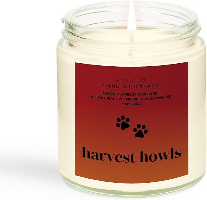 Harvest Howls | Pet Friendly Candle | Soy-Free Coconut Apricot Wax | Clean Burning | Non-Toxic | Veterinarian Approved | Pet Odor Eliminator | Air Freshening Scented Candle | 9 oz