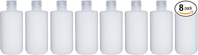 1000ML 32OZ Nature Narrow Mouth HDPE Plastic Reagent Bottles with Caps Pack of 8